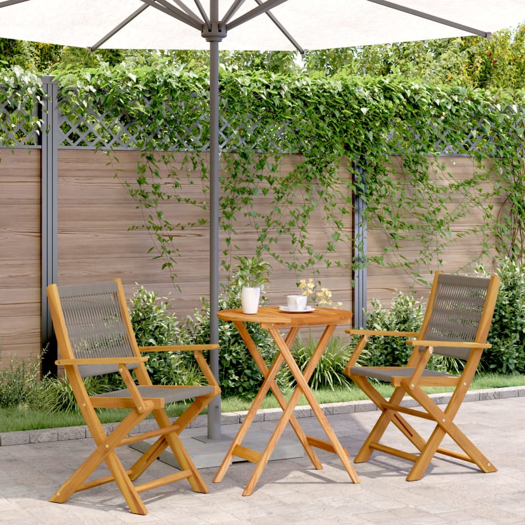 Vidaxl 3-Cz. Bistro Furniture Set, Grey Polypropylene and Wood