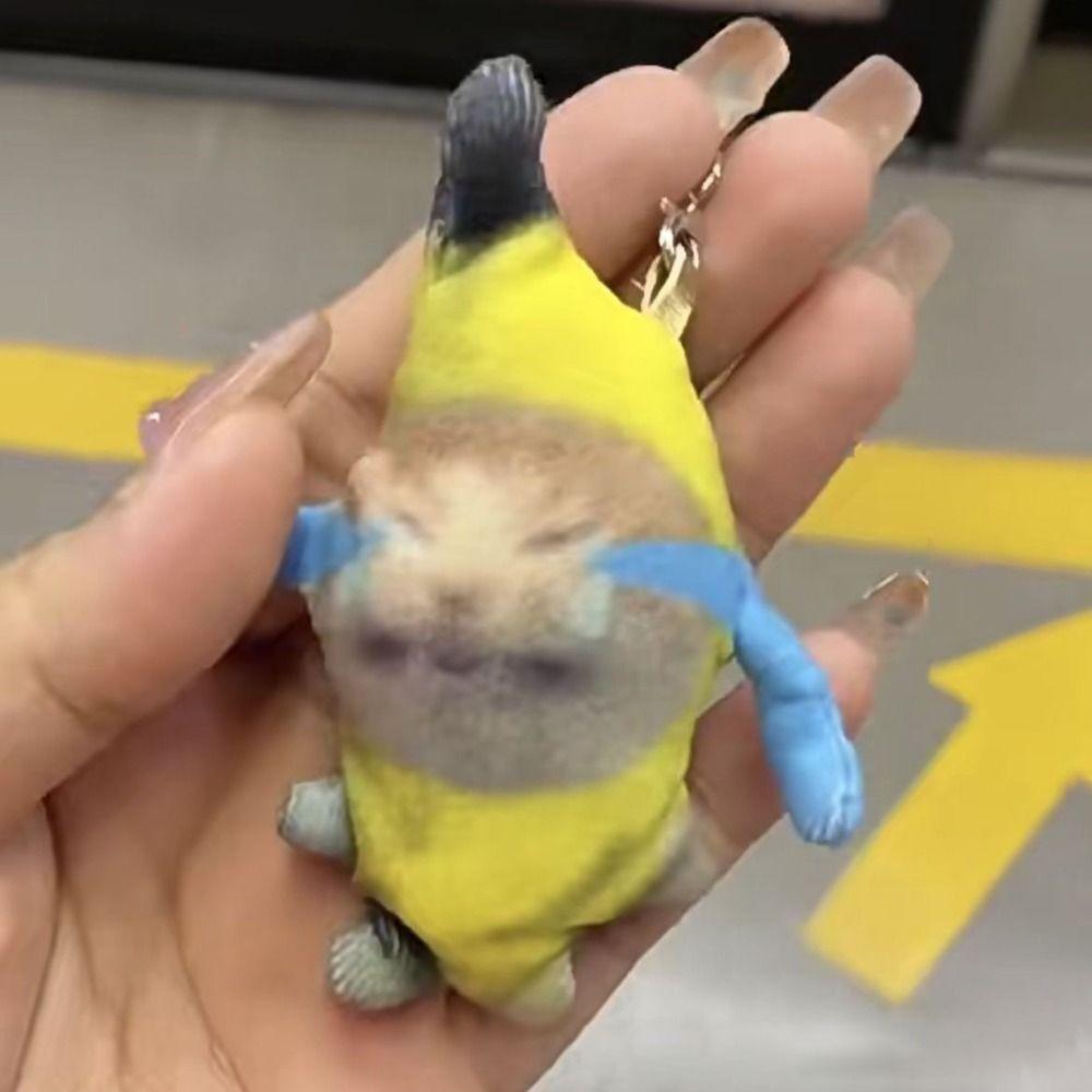 Funny Banana Cat Plush Pendant PP Cotton Car Bag Pendant Sound Plush Doll  Universal