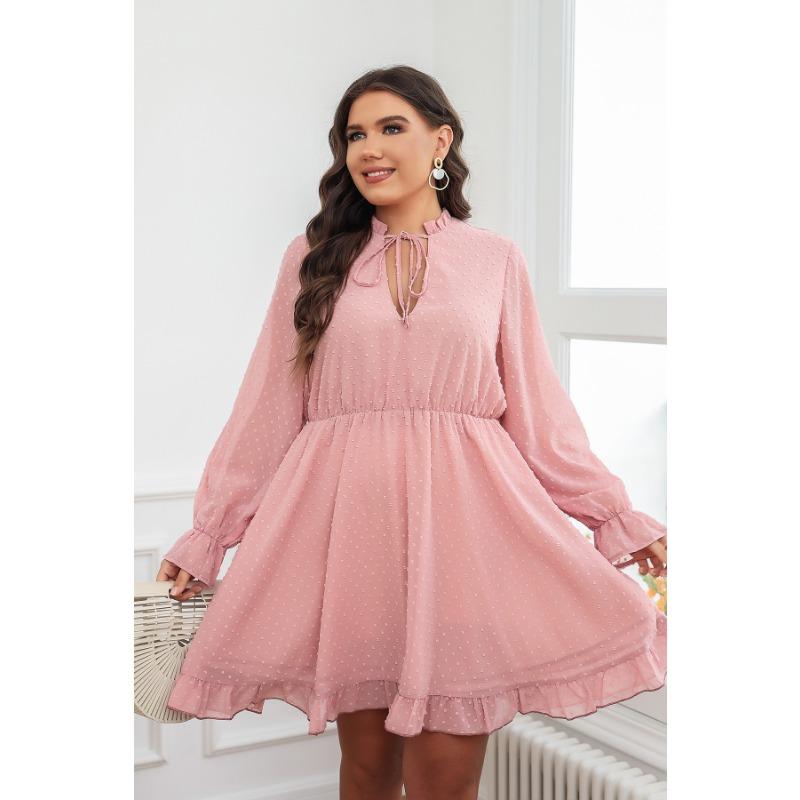 

Женское платье весна-лето отпуск повседневное платье больших размеров с высокой талией 1XL розовый