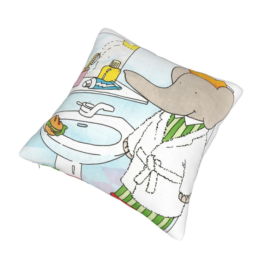 Cartoon Babar The Elephant Pillow Cover Graphic Cushion Cover Retro Trendy Pillow Case For Sofa Couch Bed Living Room