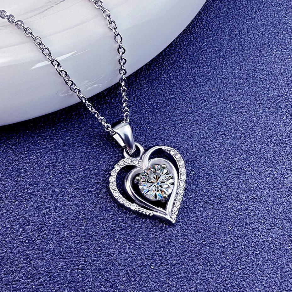Serce Oceanu Cyrkonia Stal Nierdzewna Biżuteria Serce Diamentowy Naszyjnik Stal Tytanowa Wisiorek Miłości
