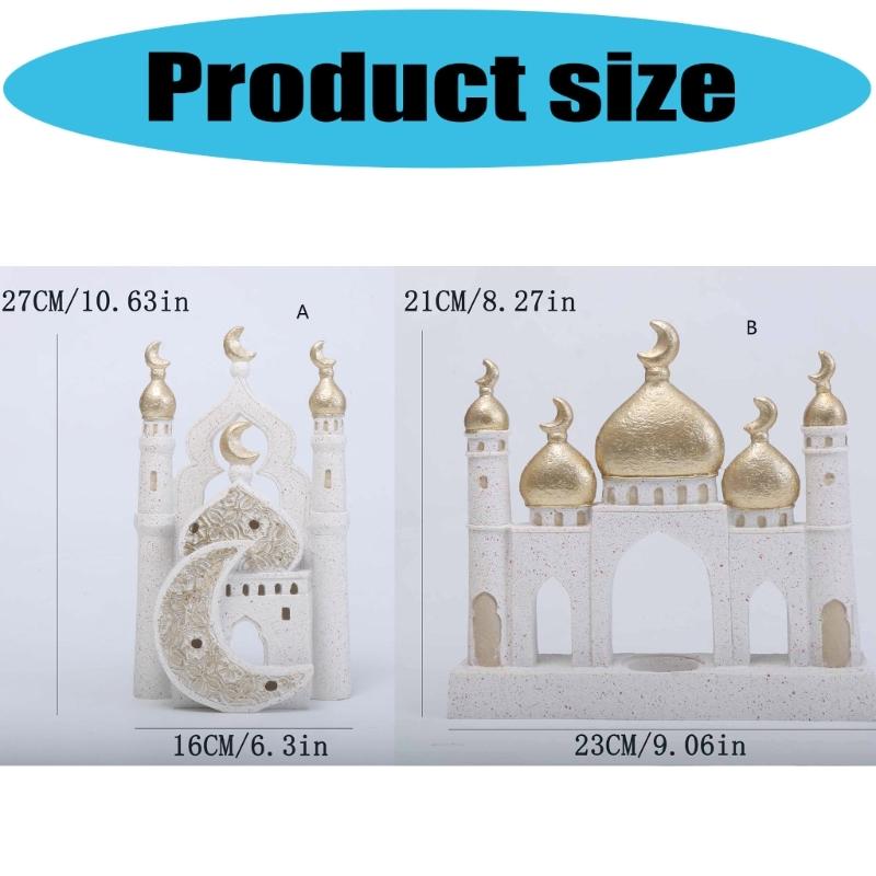 Ramadans Eid Home Decorations Gold and White Mosque Tower Islamic Eid Mubarak Decors Table Ornament Gift for Women Men