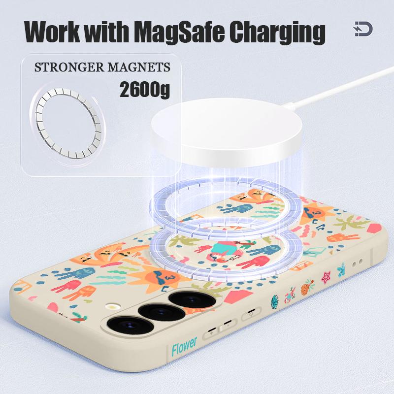 Colorful Cartoon Pattern Case For Samsung Galaxy S25 Ultra S24 S23 S22 Plus S21 S25 FE Magnetic For Magsafe Soft Silicone Cover
