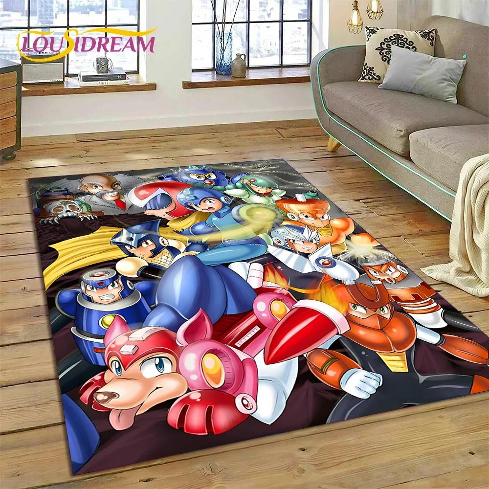Retro Cartoon Rockman Mega Man Game Carpet Rug for Bedroom Living Room Home Sofa Decoration,Children Play Large Decor Floor Mat