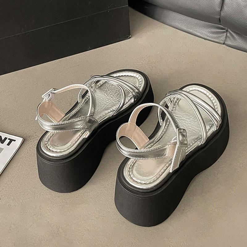 Fashion Roman Sandals Women's 2025 New Summer Thick Bottom Cross Strap Platform Sandal Casual High Heels Solid Heeled Sandals for Women
