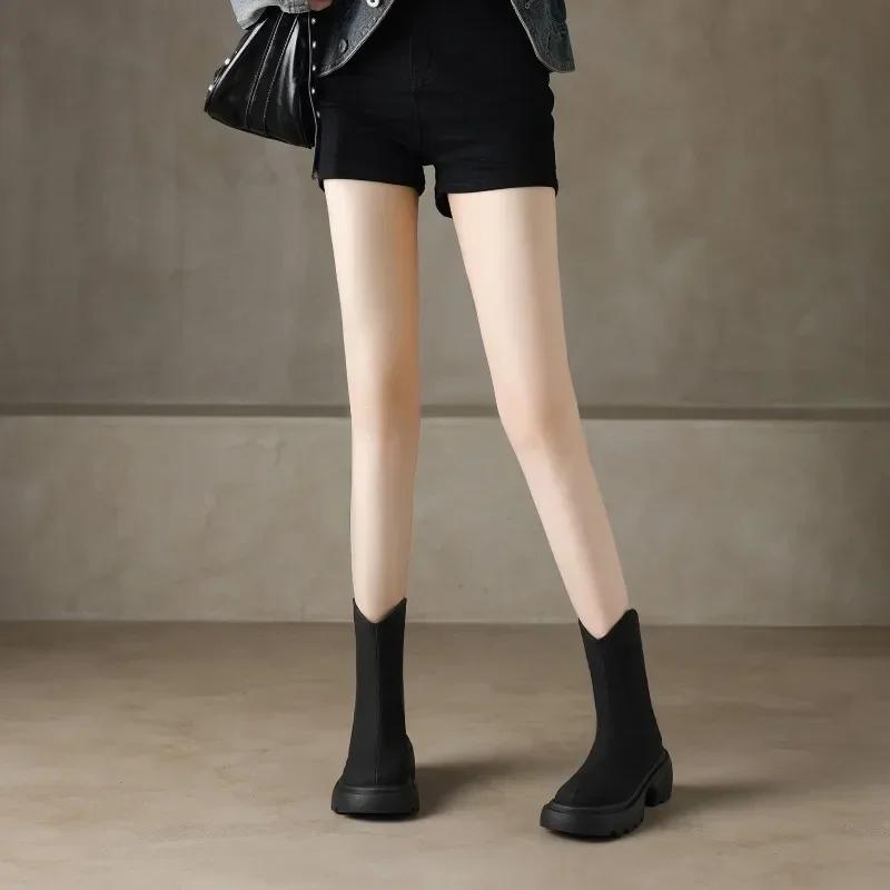 Fashion 2024  Women's Slimming Thick Bottom Boots Autumn Style Petite Height Increasing Versatile Sponge Cake Tube Slimming