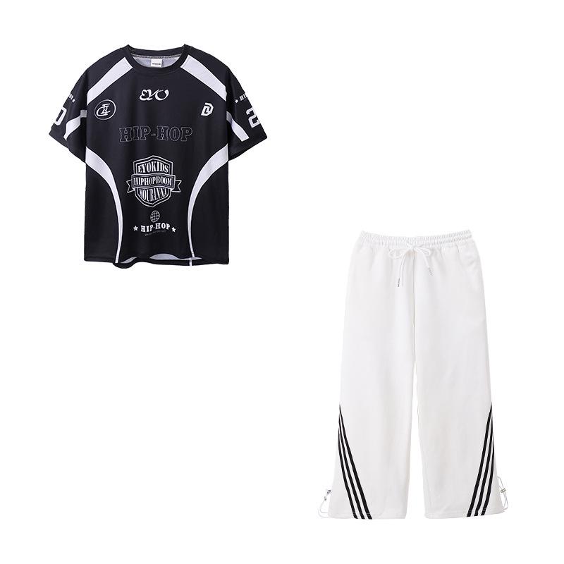 Korean Hip-Hop Quick-Dry Dance T-Shirt and Pants Set for Boys and Girls