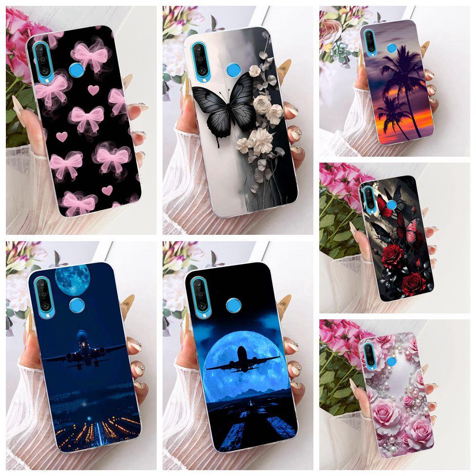 Transparent For Huawei P30 Lite Case Cover Cute Cat Fashion Butterfly Funny Painted Casing MAR-L01A MAR-L21A MAR-LX1A