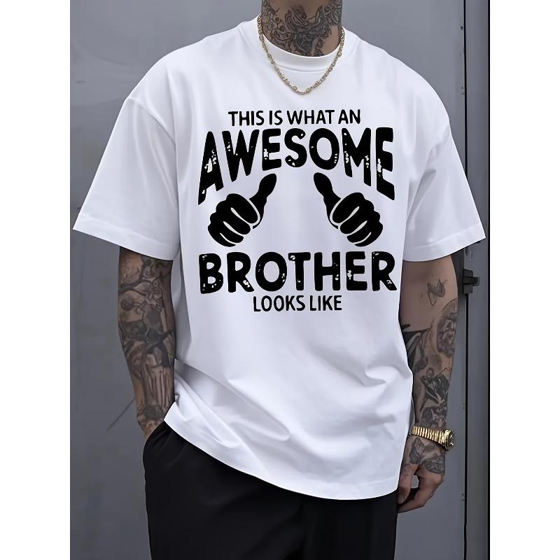 

Men s Funny This Is What an Awesome Brother Looks Like T-Shirt - Retro Thumbs Up Graphic Tee Suitable for Brothers, Soft Breathable Loose Fit Shirt S белый
