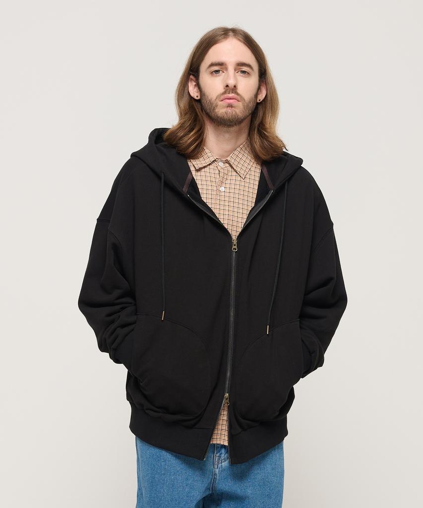 Cargobros Circle Pocket Oversized Zip-Up Hoodie (Black)
