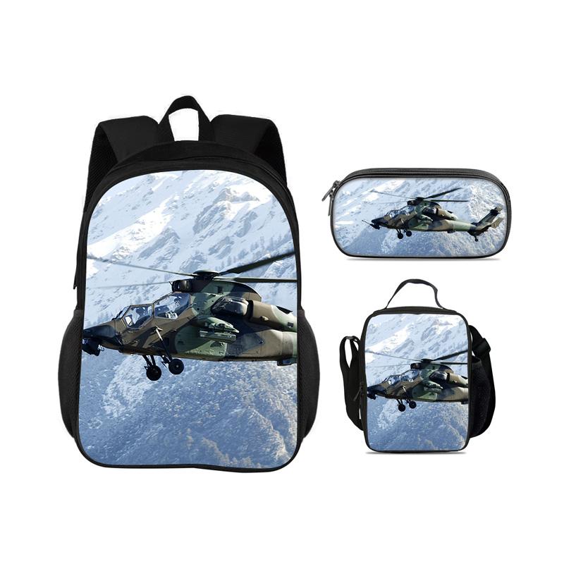 Helikopterrugzak, etui, icepack, set van 3 stuks, mechanische opdruk, beste verjaardagscadeau voor jongens en meisjes op school