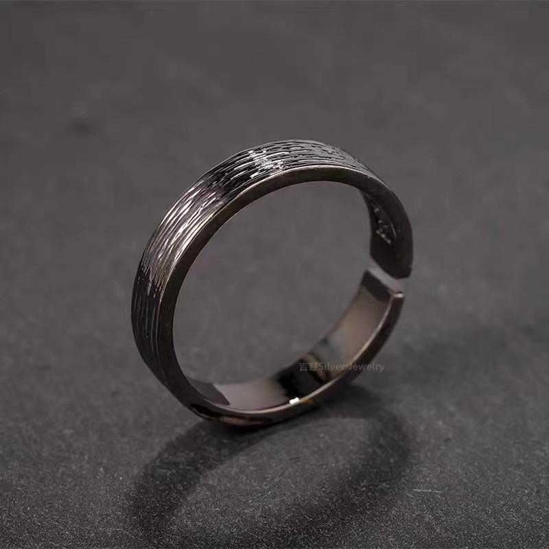 Adjustable Silver-Plated Geometric Ring Men Women Minimalist Vintage Style Moon Motif Finger