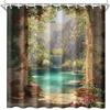 Waterfall Window View Shower Curtain Mountain Lake Scene Fabric for Rustic Country Bathroom Decor Nature Landscape Style