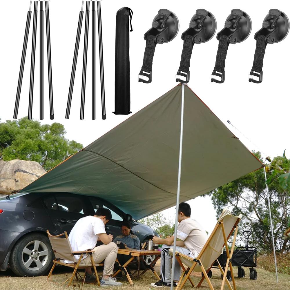 Car Tent Telescopic Pole with 2/4Pc Suction Cup Adjustable Aluminium Alloy Tent Rods for Trailor Hiking Camping Awning Shelters
