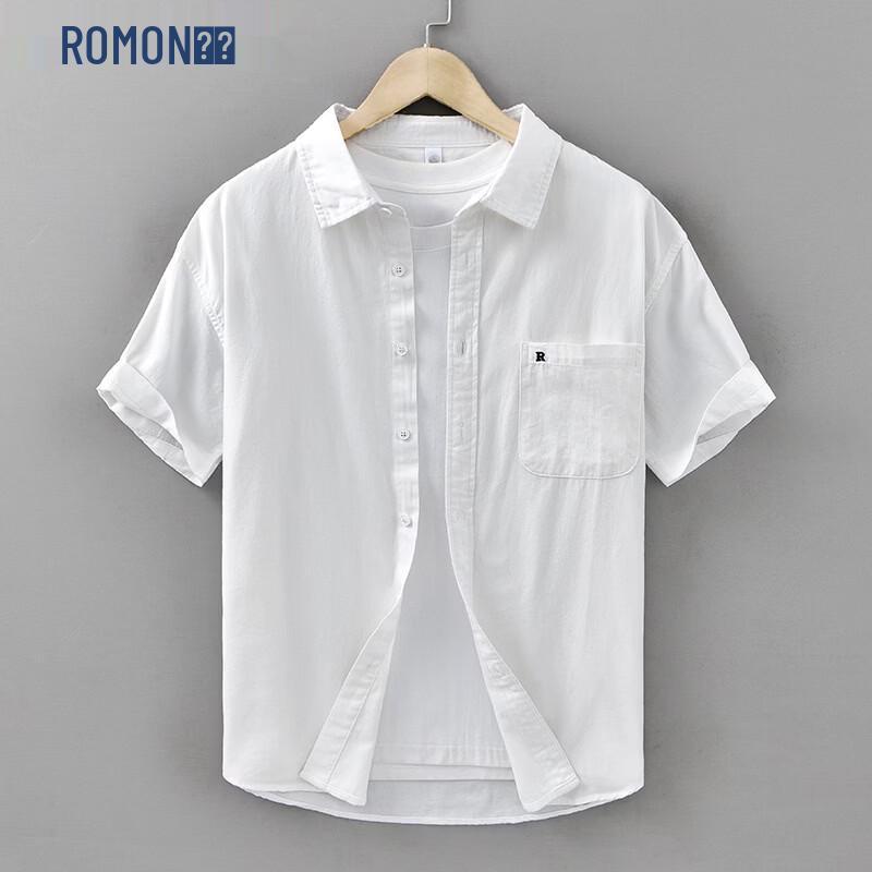ROMON Men's Summer Casual Pure Cotton Short Sleeve Shirt