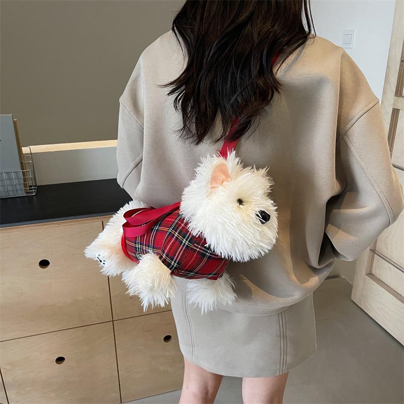 Japanese Cute West Highland Puppy Messenger Bag Female Cartoon Plush Versatile Soft Girl Handbag
