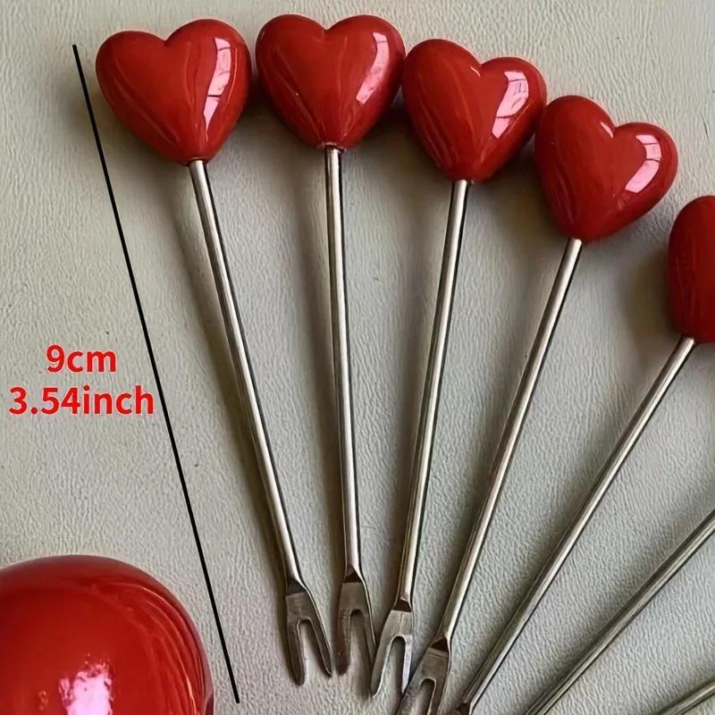 Fruchtgabel aus Edelstahl mit Ständer 10 Stück Herzgabel Dessertgabel Bento-Lunchbox Küchenhelfer-Sets Zubehör Heimdekoration