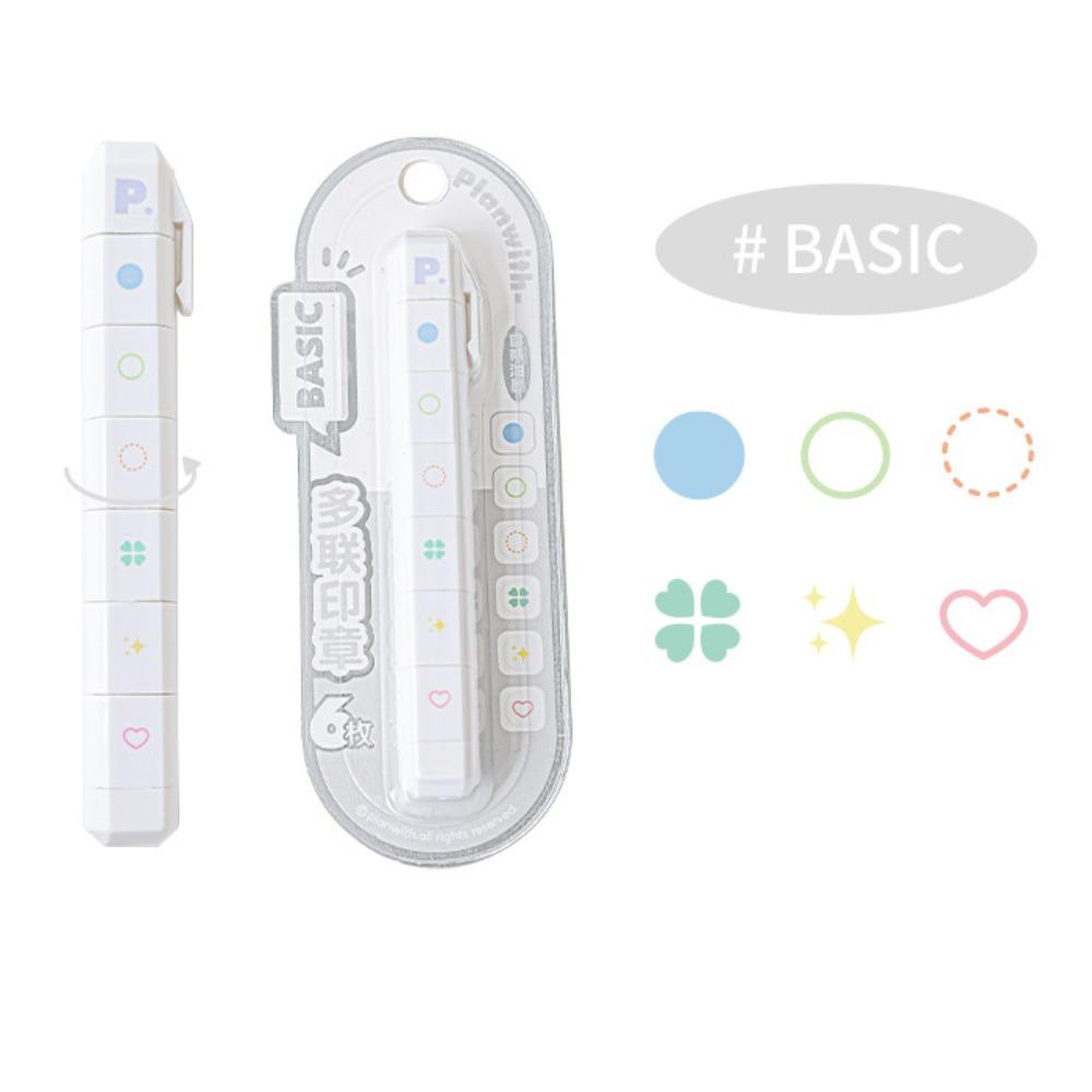 Cute Cartoon To Do List Journal Stamp Self-ink 6 Patterns Seal Pen Detachable Portable Diary Seal Kids Gift School Stationery