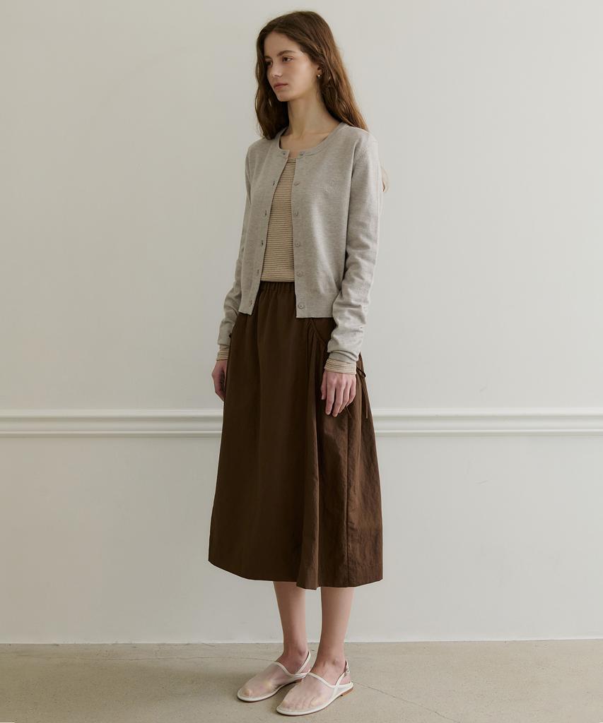 Plack Woman Shirred Pocket Midi Skirt Brown