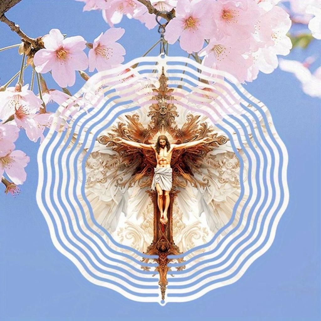 1pc - 2D Mandala Wind Chime with Jesus Christ Design - Rotating Artistic Ornament for Garden