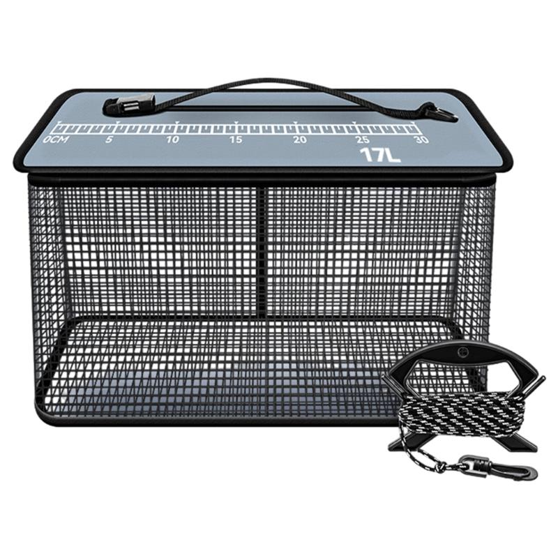 Folding Fish Basket Folding Fishing Net Fishing Baits Storage Cage with Handle & Rope Fast Drying Fishing Basket