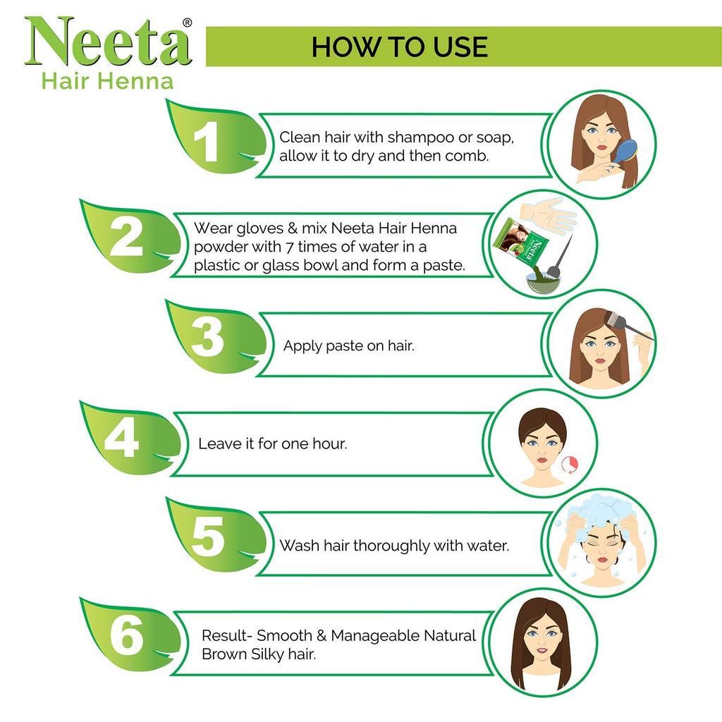 Neeta Haar Henna Kleur Natuurlijk Bruin 125g X Pak van 4 Ammoniakvrije Haarkleur voor Vrouwen Mannen