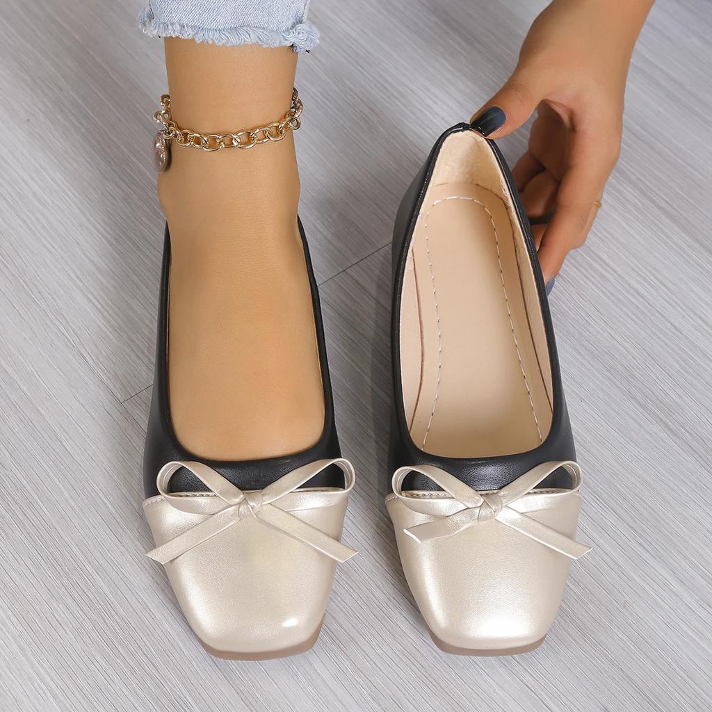 Women Flats Shoes Fashion Elegant Ballerinas Slip On Loafers Shoes Women Square Toe Bow Knot Casual Spring Autumn Sneakers Women