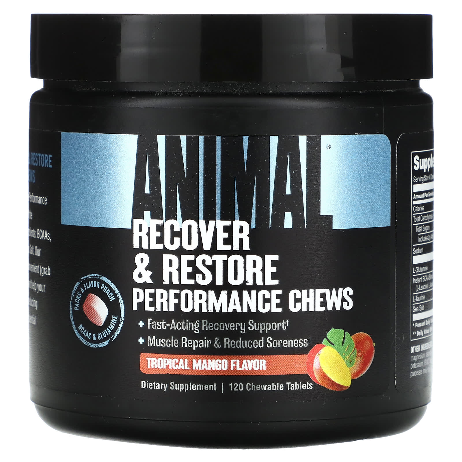 

Animal, Recovery & Restore Performance Chews, Tropical Mango, Chewable 120 tablets