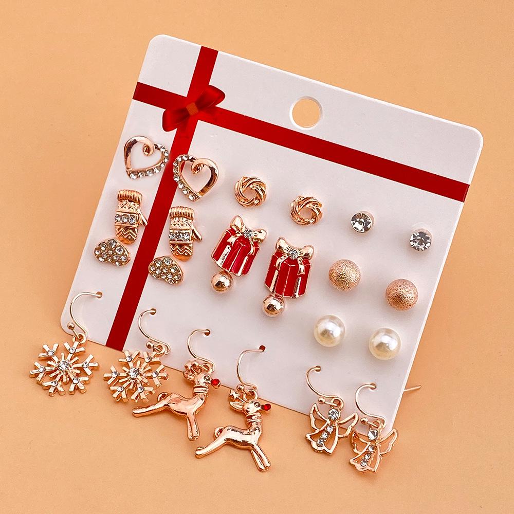 12-Piece Christmas Enamel Earrings Set - Santa, Bell & Tree Designs for Women
