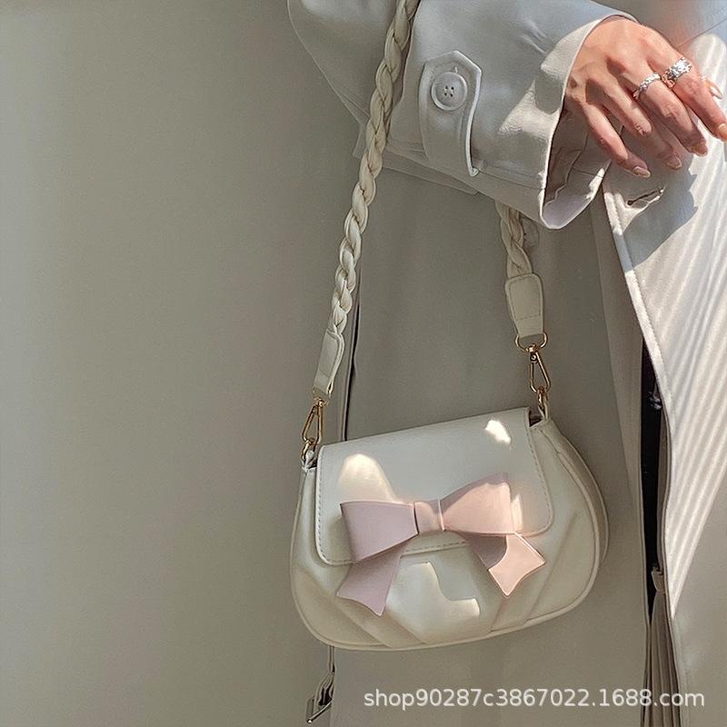 Girls' Bags Niche New Bow Small Round Bag Pleated Shoulder Cloud Bag Love Women's Messenger Bag