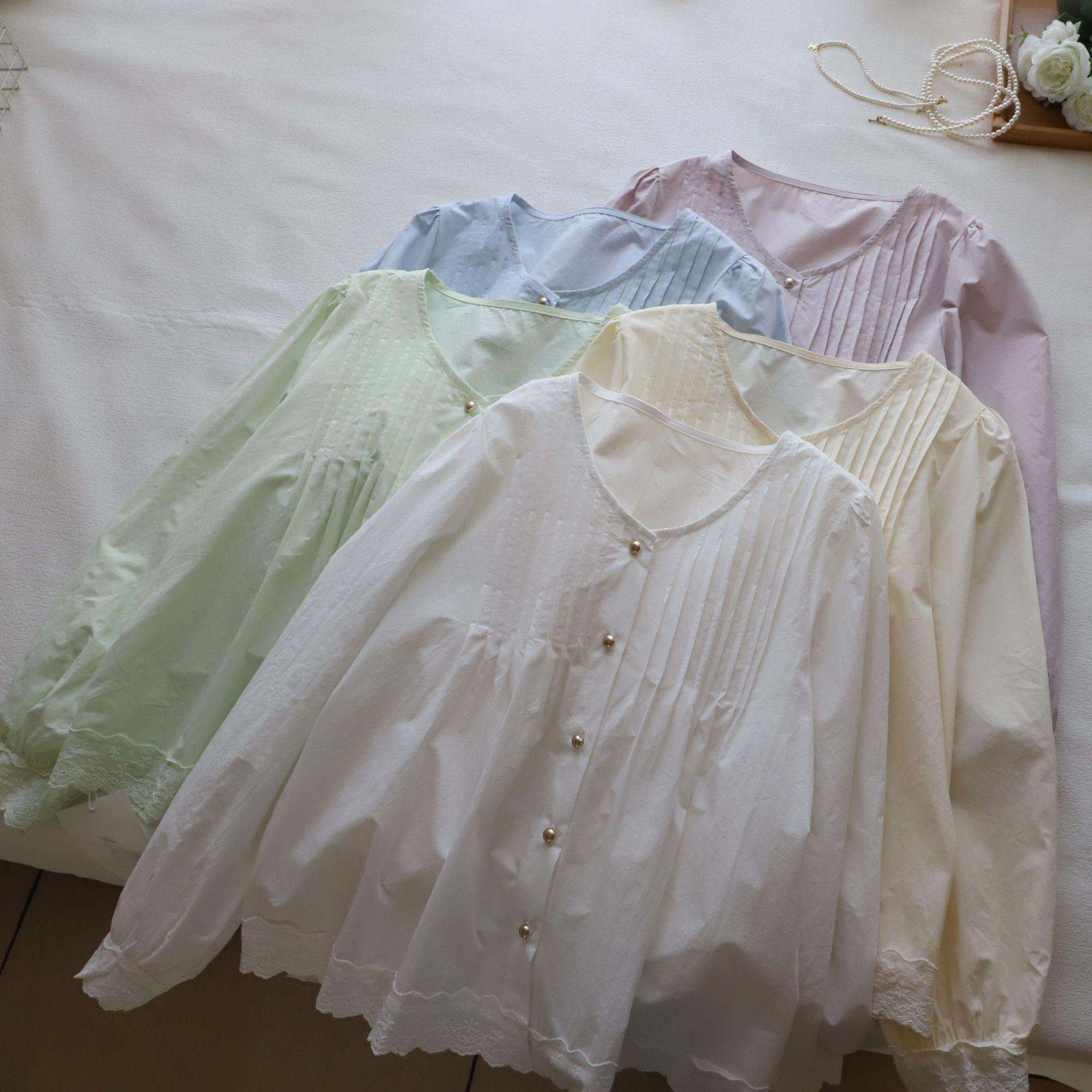 

[Bi Zheng] 2025 Early Spring Korean Style Women s Heavy Industry Pleated Lace Long Sleeve Blouse 3296 One Size