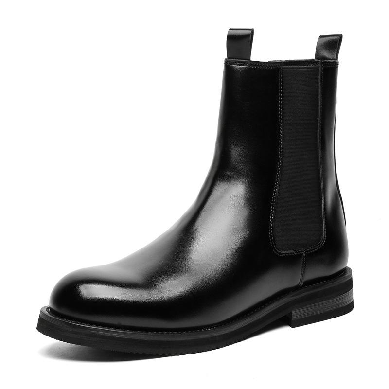 Martin Boots Men's Zipper British Leather Shoes Men's High Top Black Chelsea Boots 14648-J