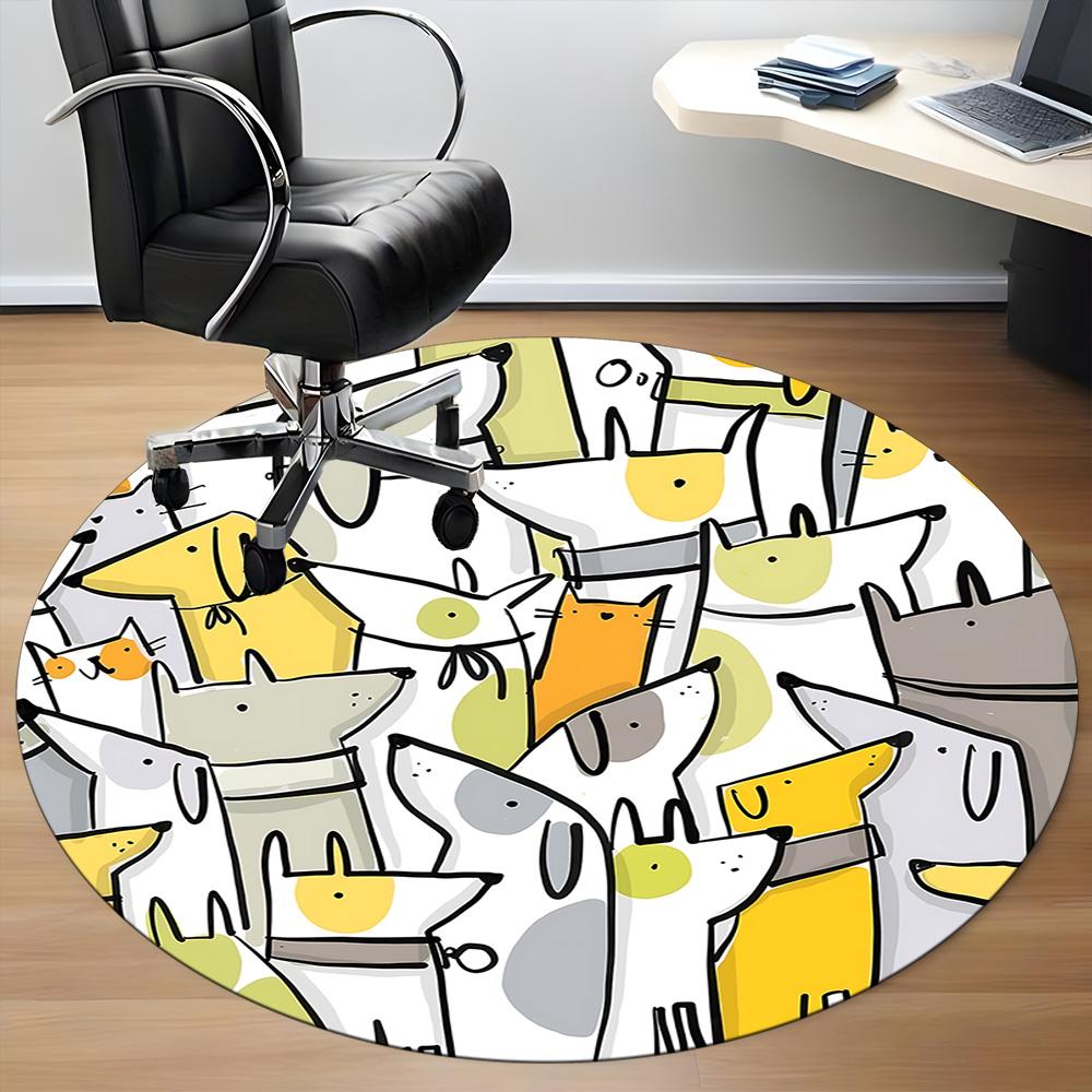 1pc Dogs Cats Office Round Area Rug, Indoor Mat Suitable ForOffice, Under Office Chairs Bedroom Living Room Home Decor, Room Deco 043
