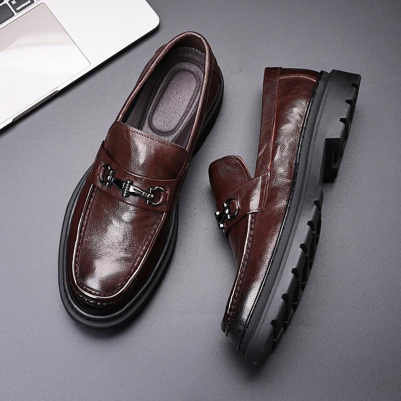 Men'S Business Dress Leather Shoes Leather Thick-Soled Non-Slip Breathable Men'S Shoes Foot Casual Shoes Men'S Loafers
