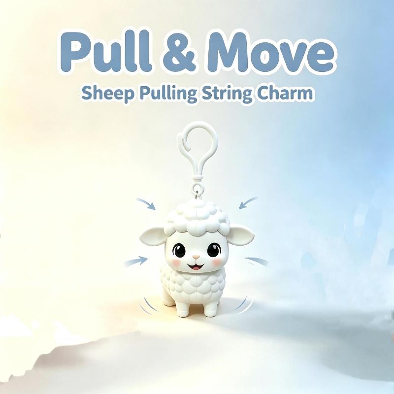 Pull String Sheep Keychain Whimsical Retractable Animal Toy Pendant Kawaii Charm for Car Keys Bag Girls Small Gift