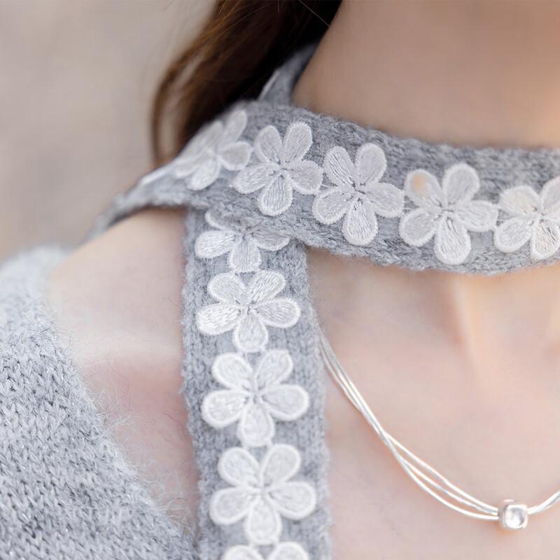 Mokana Autumn/Winter Tie-Neck Lace Panel Knit Sweater