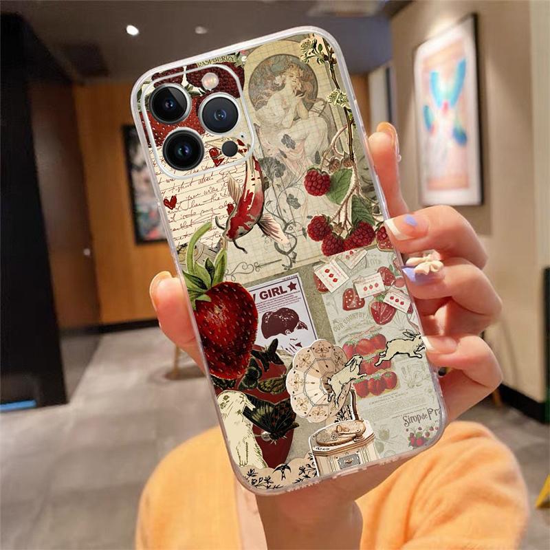

Phone Case For iphone 17 Pro Air 17ProMax 16 15 14 13 Pro Max 16 15 14 13 Pro 15Plus Korean Strawberry Cake Cartoon Fashion Girl iphone 15Plus