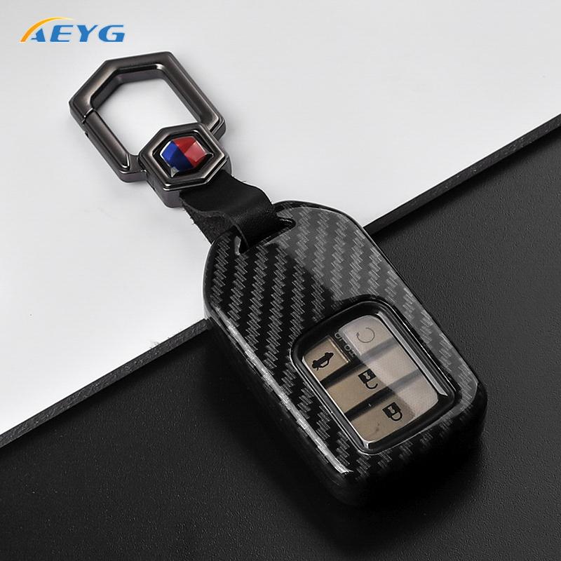 Abs Carbon Fiber Auto Key Fob Cover Case Fit For Honda Crv Cr-V Fit Civic Accord Hr-V Hrv City Odyssey Xr-V Protected Keyless Auto Accessories