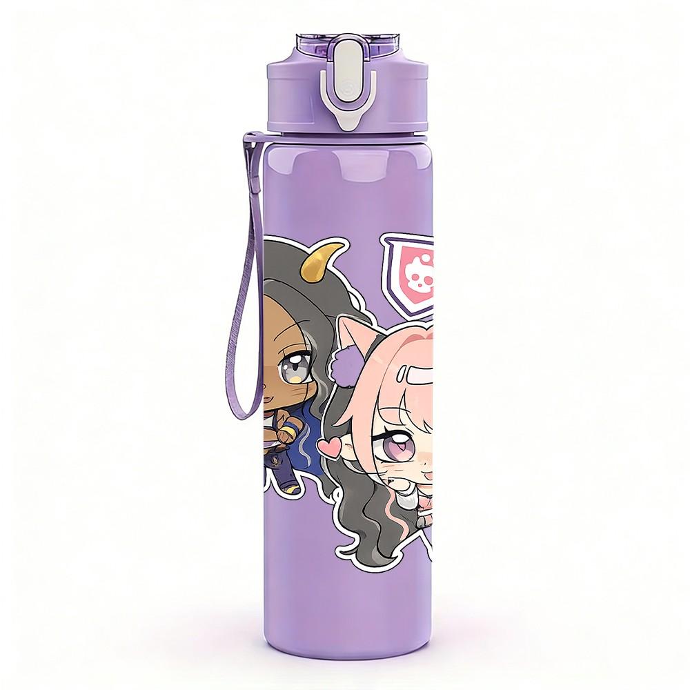1PC Pink Hair Girl Character 750ml Color Plastic Sports Water Bottle Leakproof Flip Straw Lid Suitable for Sports Office Home Use