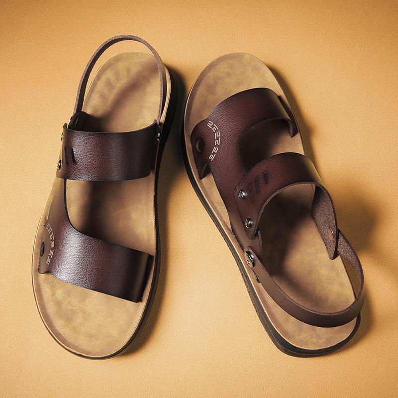 Fashion Anti Slip Summer Sandals Leisure Walk Men Slippers Outdoor Beach Casual Shoes Indoor Durable Peep Toe Slippers Dual-Purpose Flat