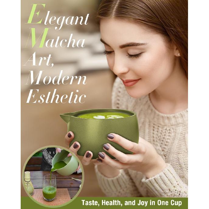 20OZ Matcha Whisk Set - 5PCS Japanese Tea Set Includes Matcha Bowl with Spout, Bamboo Whisk with Ceramic Holder, Bamboo Scoop and Sifter, Matcha Kit