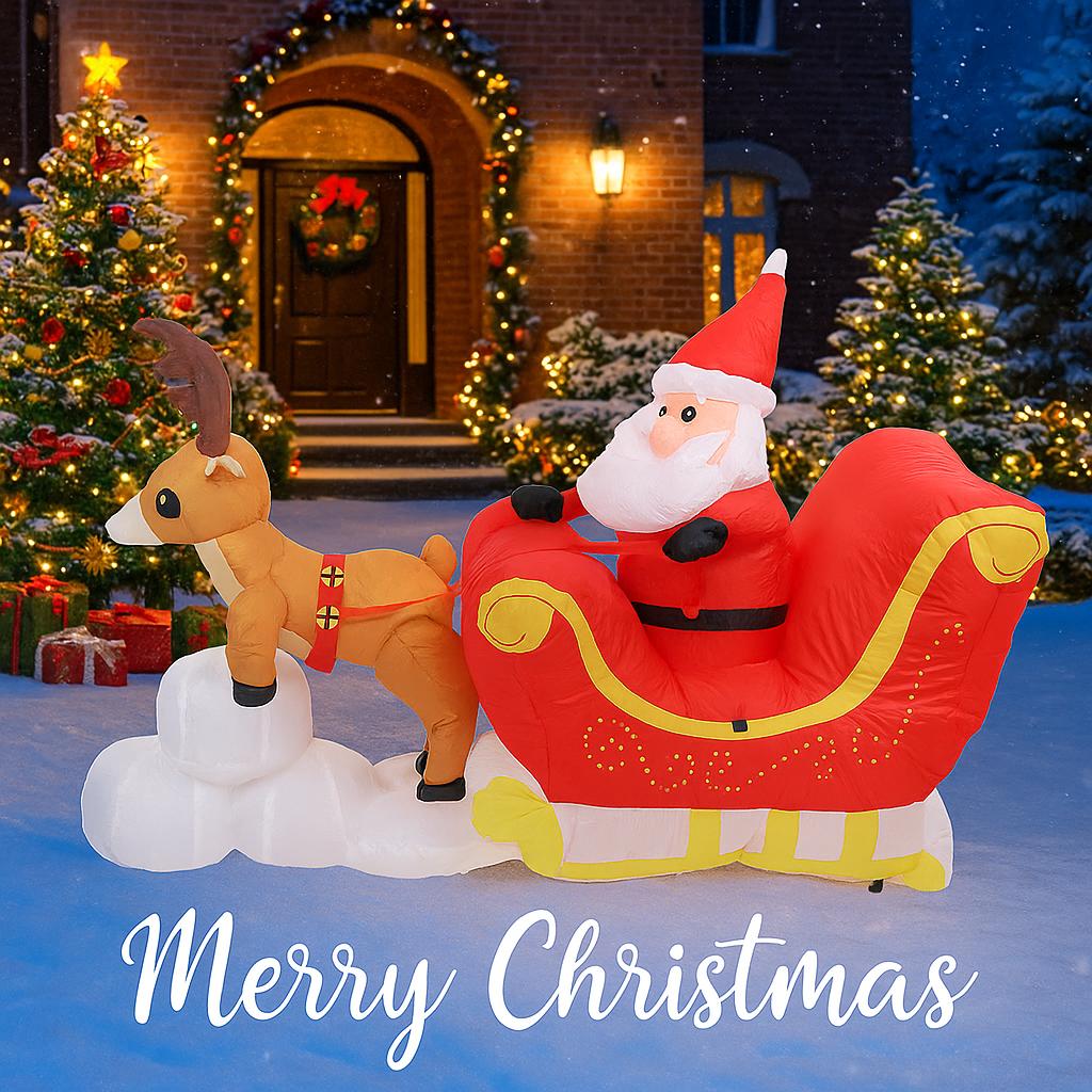 5.25FT Inflatable Toy Santa Reindeer Sleigh Toy With LED Light Xmas Yard Party Decoration Christmas Home Supplies Ornaments Gift