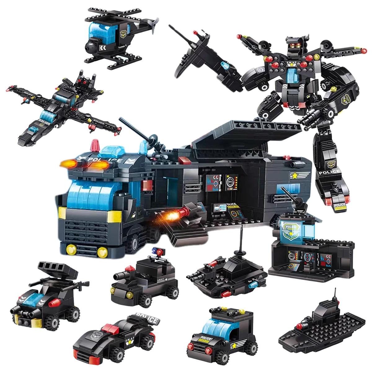 

TOYLINX 596PCS Transformation Toy Sets DIY Robot Car Bricks Alloy Polymer City Police Station Assembling Modules Youngsters Birthday Surprise Perfect