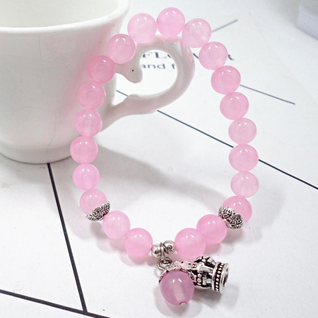 Amethyst Chalcedony Bracelet with Vajra Bell Pendant - Handmade Beaded Jewelry for Women