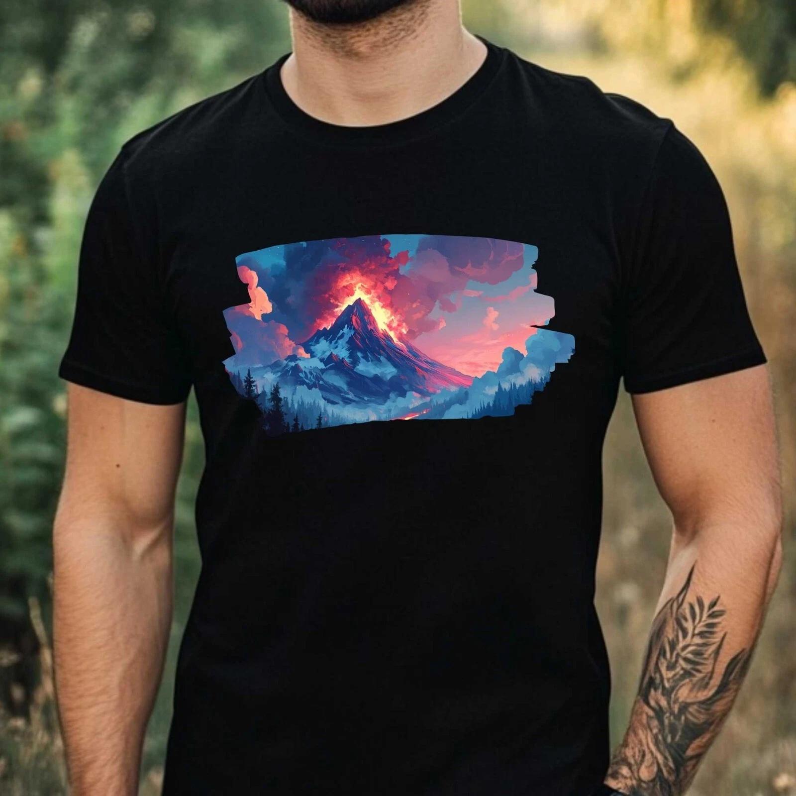 T-Shirt Herren Ausbrechender Vulkan Motiv Baumwolle Größe XS bis 5XL XS