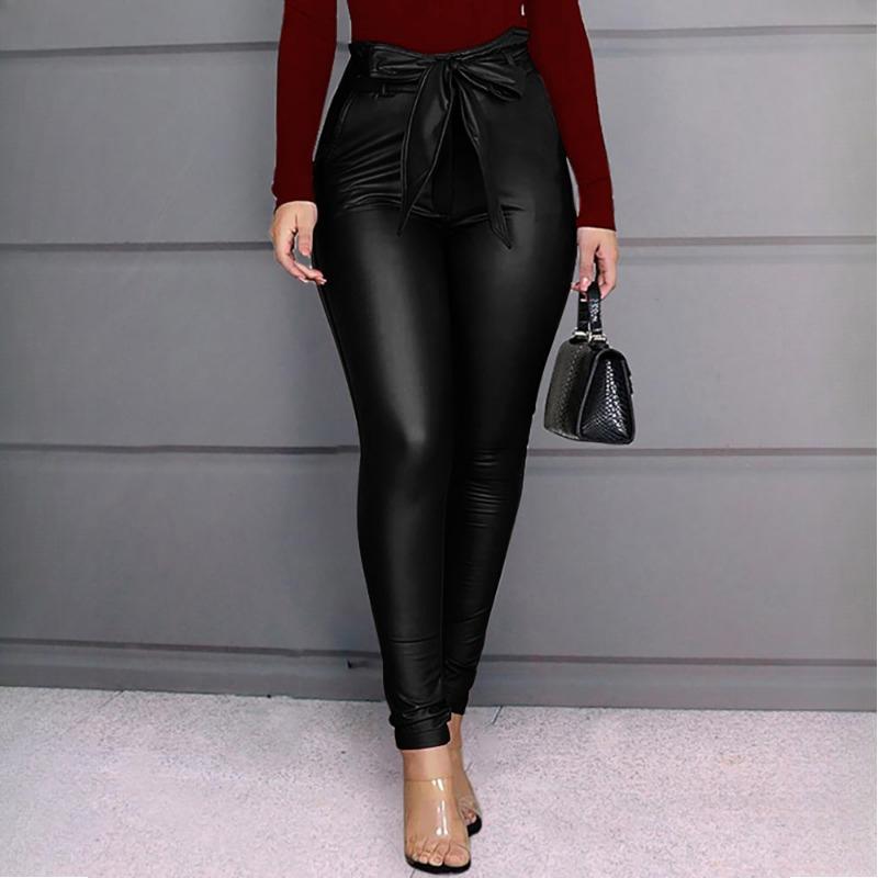 Dame Faux Skinnbukser Høy Midje Slim Leggings Jeggings Skinny Bukser med Belte