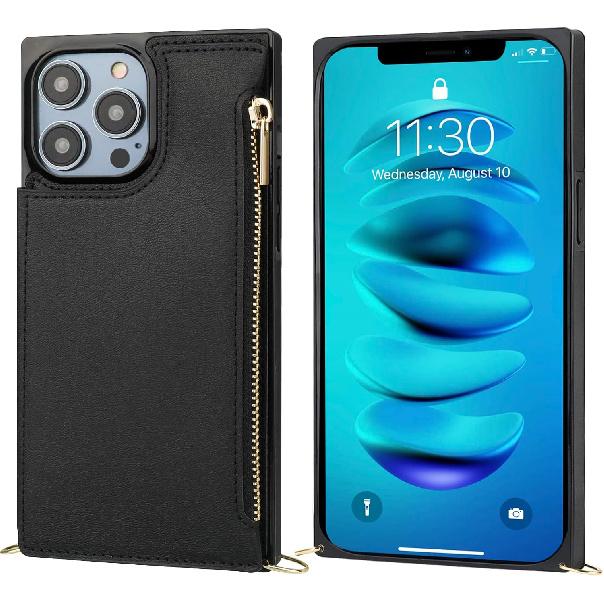 Bocasal Crossbody Wallet Case for iPhone 14 Pro with RFID Blocking Card Slot Holder, Magnetic Flip Folio Purse Case, PU Leather Zipper Handbag with
