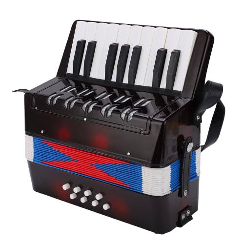 Accordion, 17-Key, 8-Bass Accordion, Toy Piano, Mini Accordion for Music, Playing, Practice, and Beginners At Home with Easy-to-Use Strap (Black)