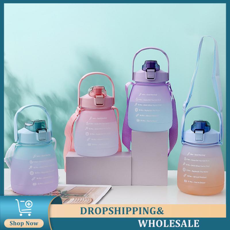 

1300ML Scale Straw Plastic Cup Sports Water Bottle Large-capacity Water Cup High Temperature Resistant Water Kettle Time Marker Water cup
