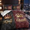 3 Piece Set Valentine's Day Decoration King Queen Print Quilt Set, Including 1 Duvet Cover and 2 Pillowcases (excluding Padding)